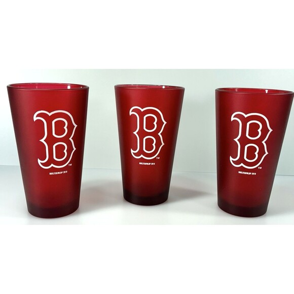 Boelter Boston Red Sox Frosted Red Glass 16oz Pint Glass MLBP 2010 Set of 3 - Picture 1 of 10